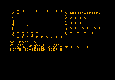 Schiffe Versenken game screenshot for Commodore PET